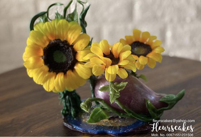 Sunflowers and Aubergine...Botanical Shoe Isomalt Cake Topper