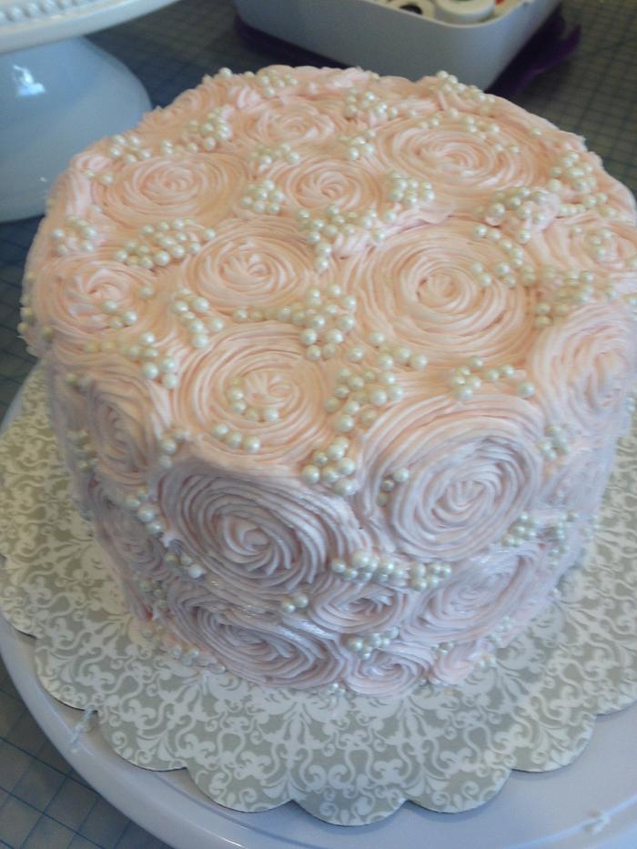 Blush Rosettes & Sugar Pearls Cake