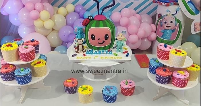 Cocomelon theme dessert table for 1st birthday