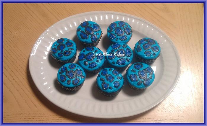 Blue Leopard Print Cupcakes