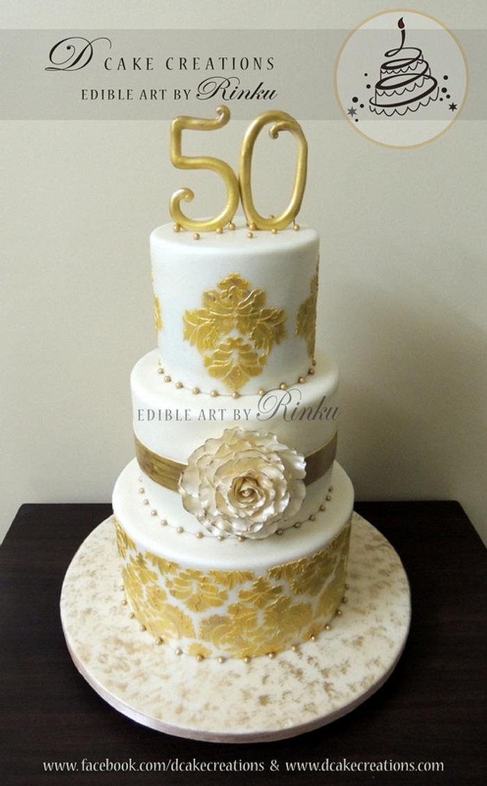 Crafty Cakes | Exeter | UK - Classic Golden Wedding Anniversary Cake with  Sugar Flowers Spray