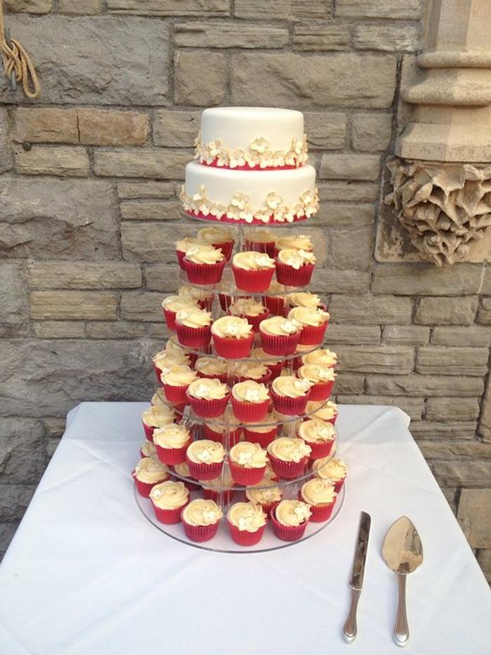 Cupcake tower cerise pink and gold