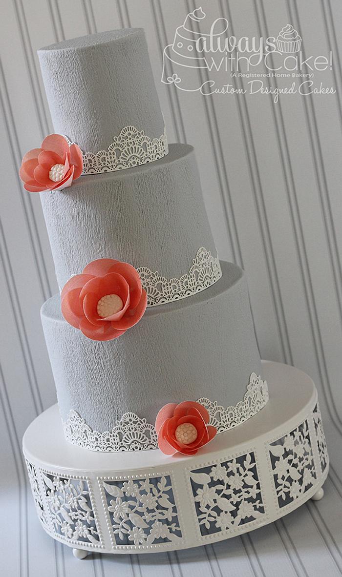 Grey and Coral Wedding Cake