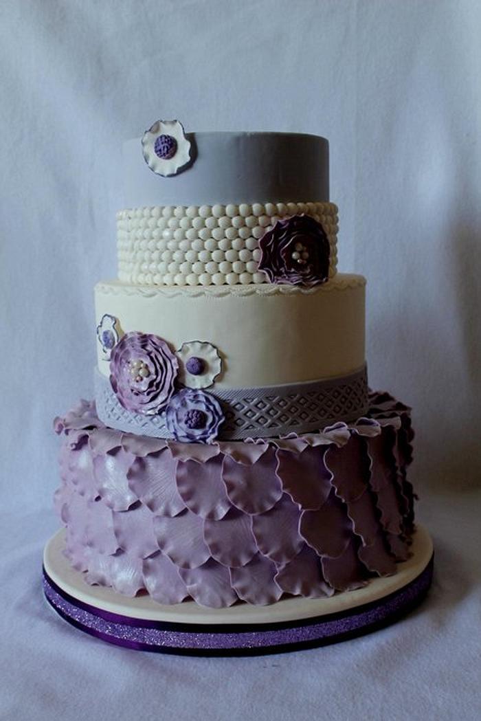 Purple Flower, Petal & Pearl cake
