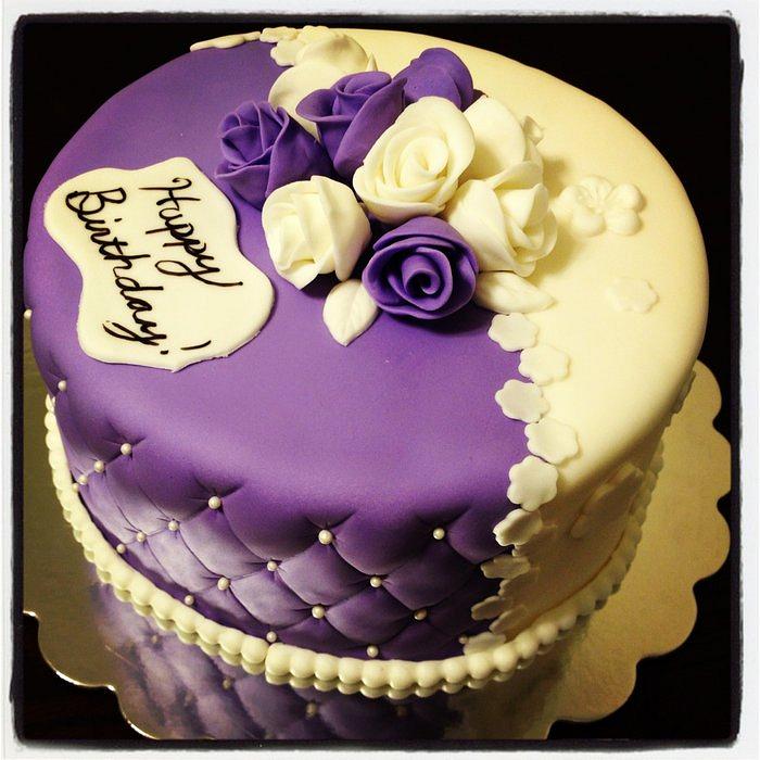 Violet and white roses birthday cake