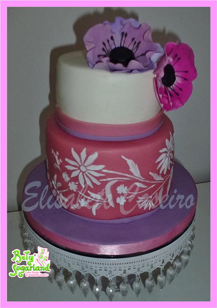 Pink and lillac anemones cake