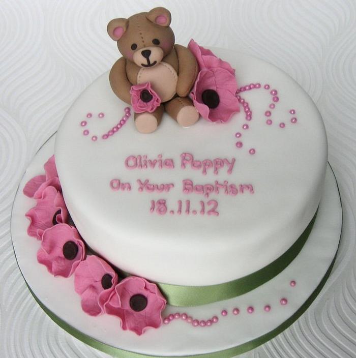 Pink Poppy Christening Cake