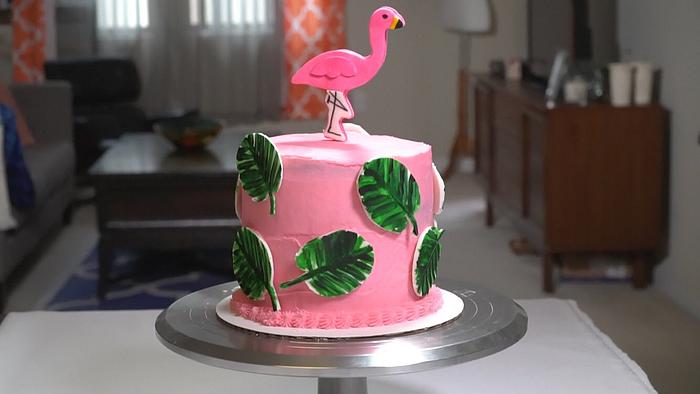 Painted Palm Leaf Flamingo Cake 