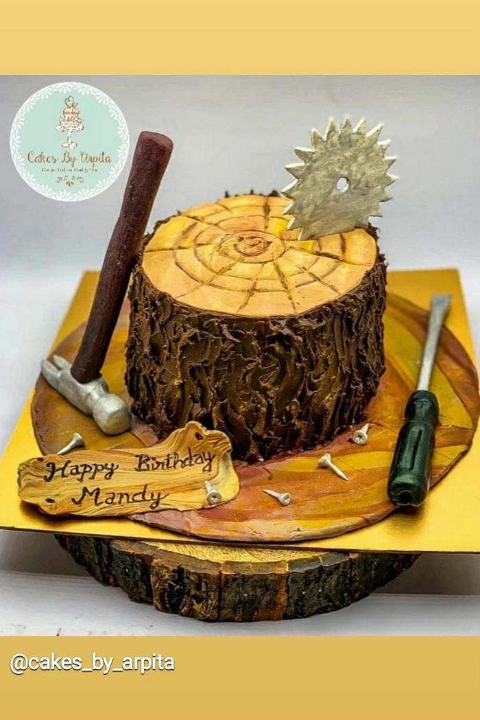 Wood log Cake; Planter Cake; In the Woods Cake and Jungle theme Cake