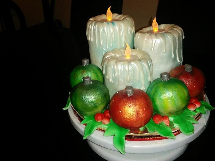 Christmas  candle and bulbs cake
