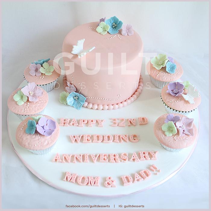 Anniversary Cake + Cupcakes