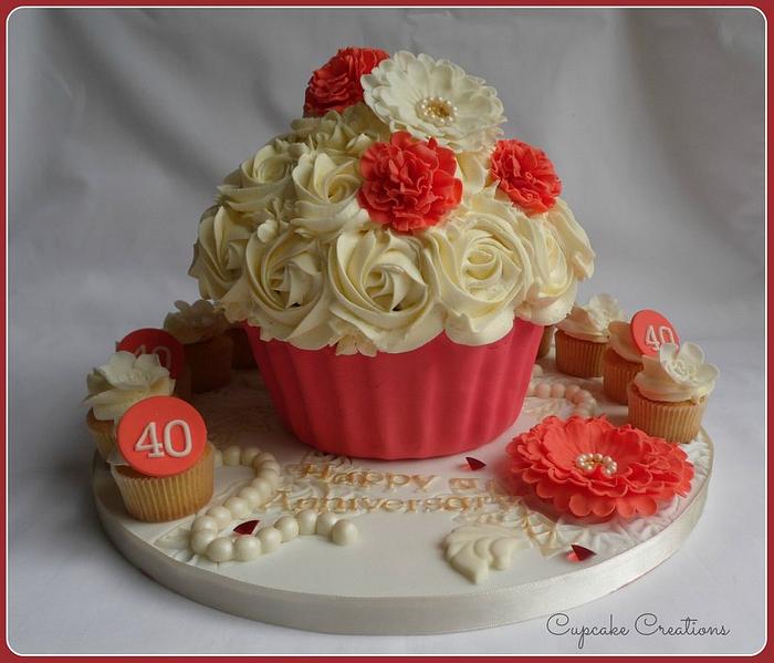 Ruby Wedding Giant Cupcake with minis