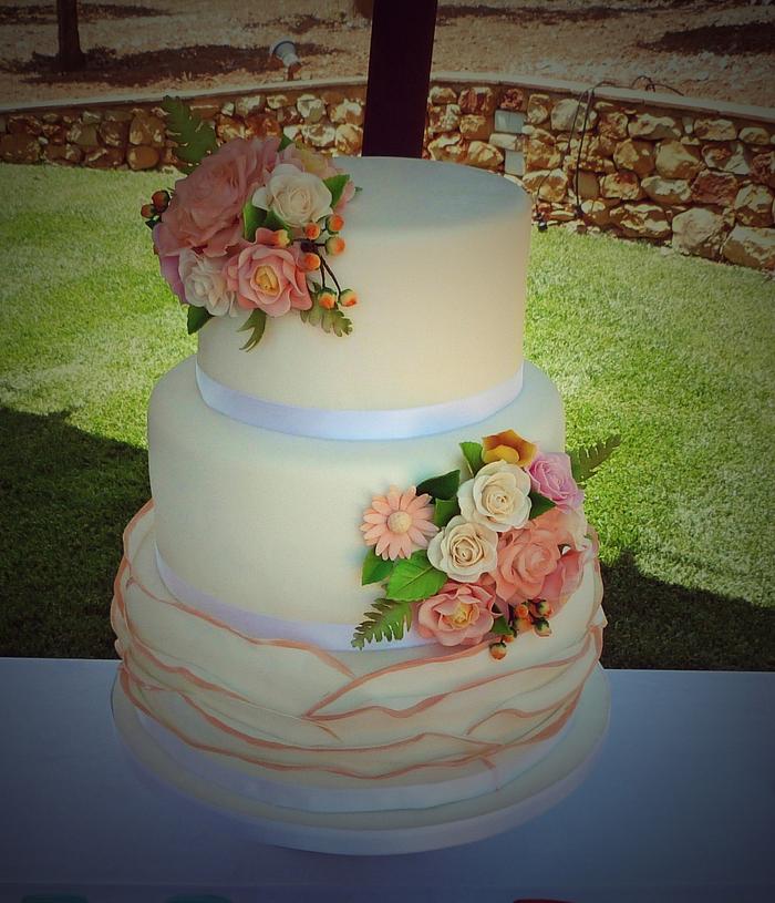 Wedding cake with iced flowers