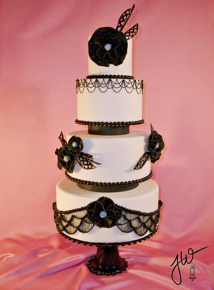 Black And White Wedding Decorated Cake By Jeanne Winslow Cakesdecor