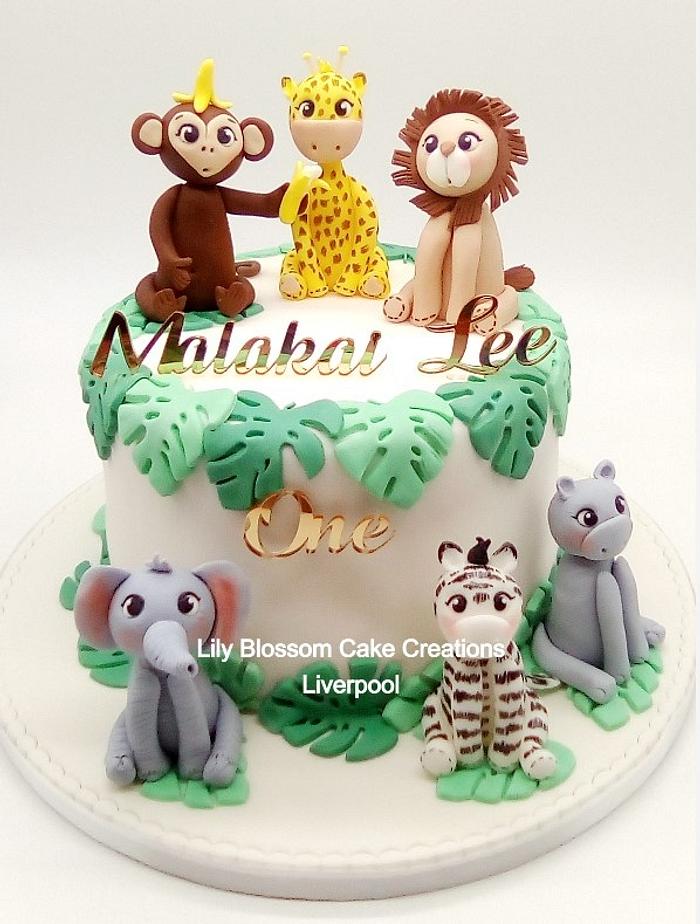 Safari Animal 1st Birthday Cake