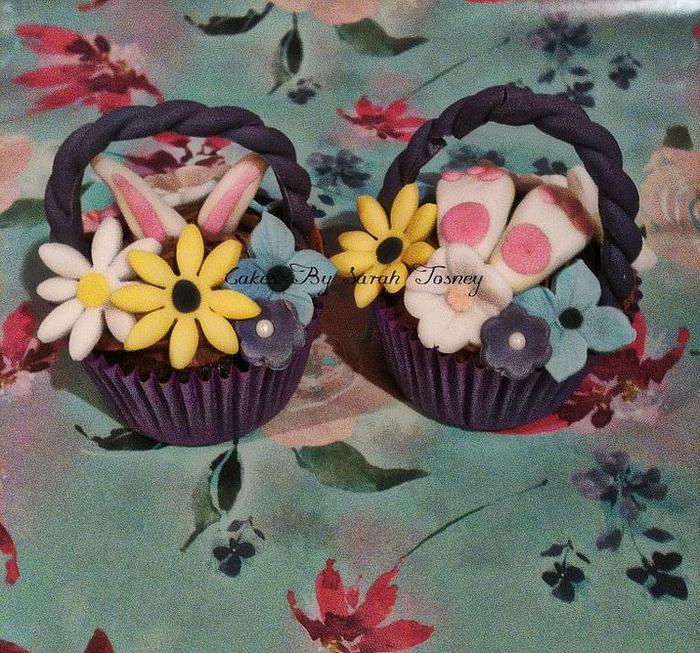 Easter bunny flower basket cupcakes