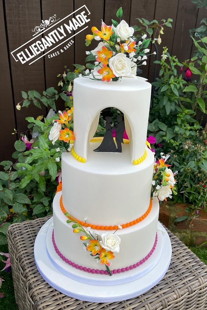 Handpainted love story wedding cake