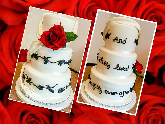 Red rose swag wedding cake 