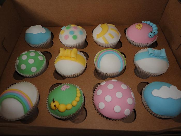 Unisex Baby shower cupcakes bright colourful