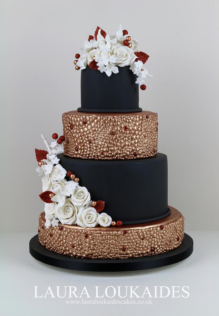 Black and Copper Wedding Cake