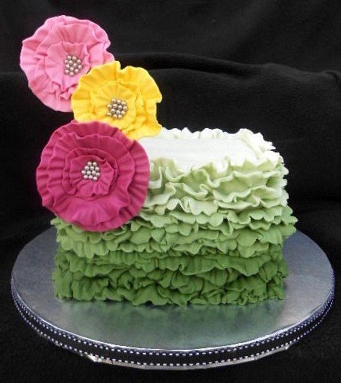 green ombre ruffle spring cake