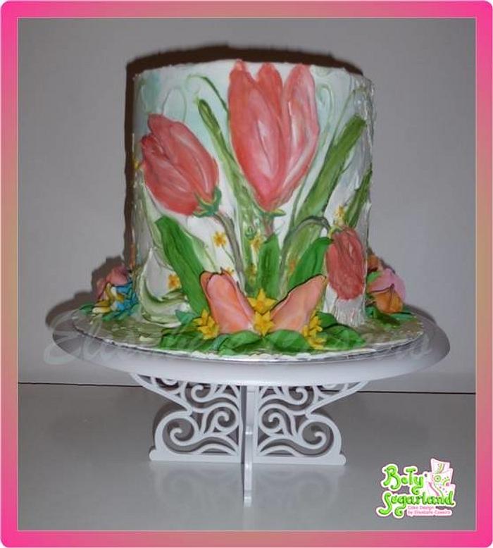 Royal icing painted tulips