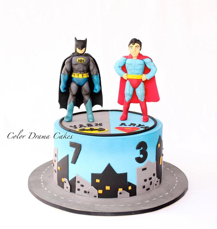Super hero cake with sugar figurines