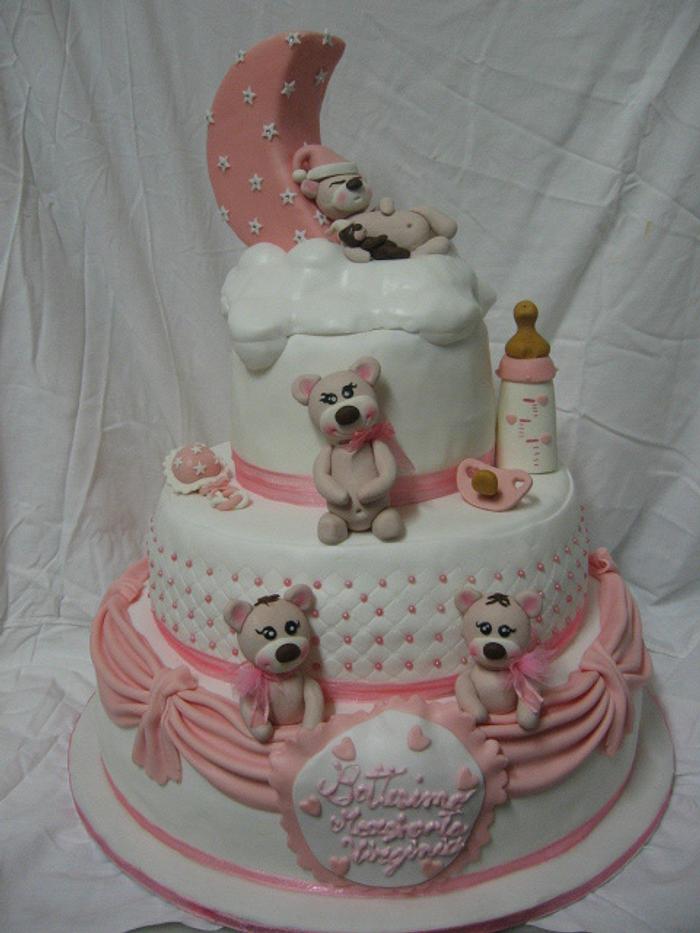 Bear christening cake for twins