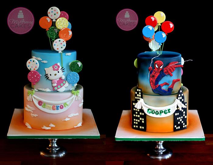 Double Sided Cake, Hello Kitty & Spiderman
