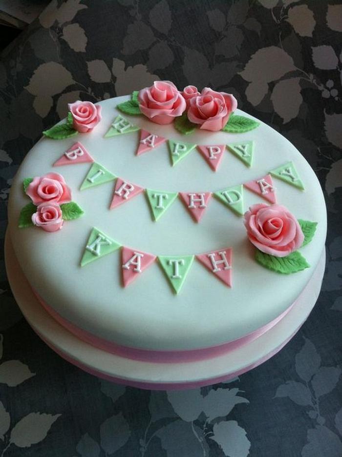 Roses and bunting 90th birthday cake