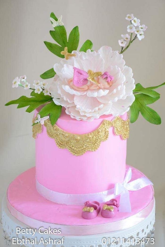 Baby Girl in Bloom Cake