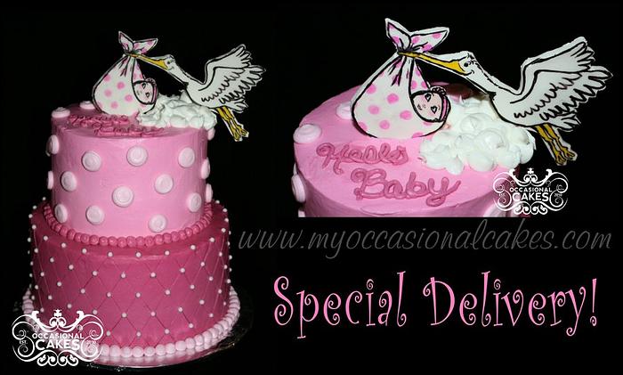 stork & baby girl shower cake