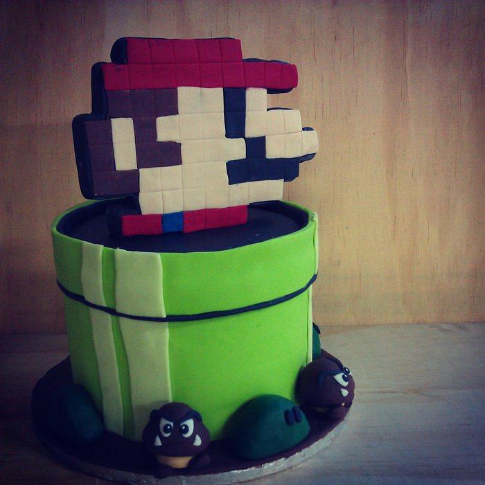 8-Bit Mario cake with Goombas