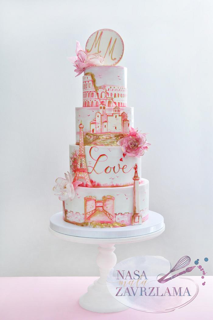 Travel Theme Wedding Cake