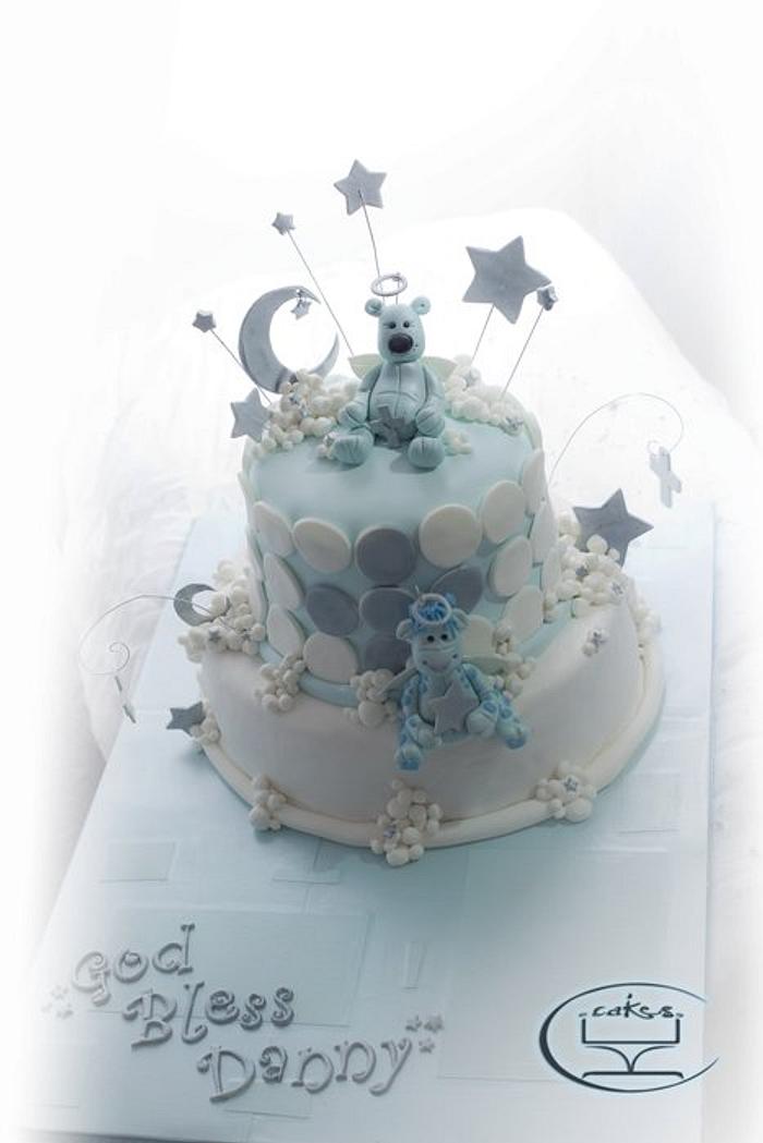 Blue Baptism themed cake