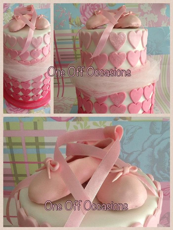 Ballet inspired birthday cake with edible shoes...