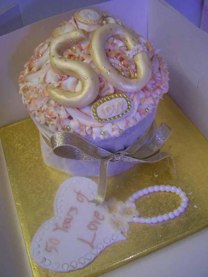 50th wedding gaint cupcake gold and vintage