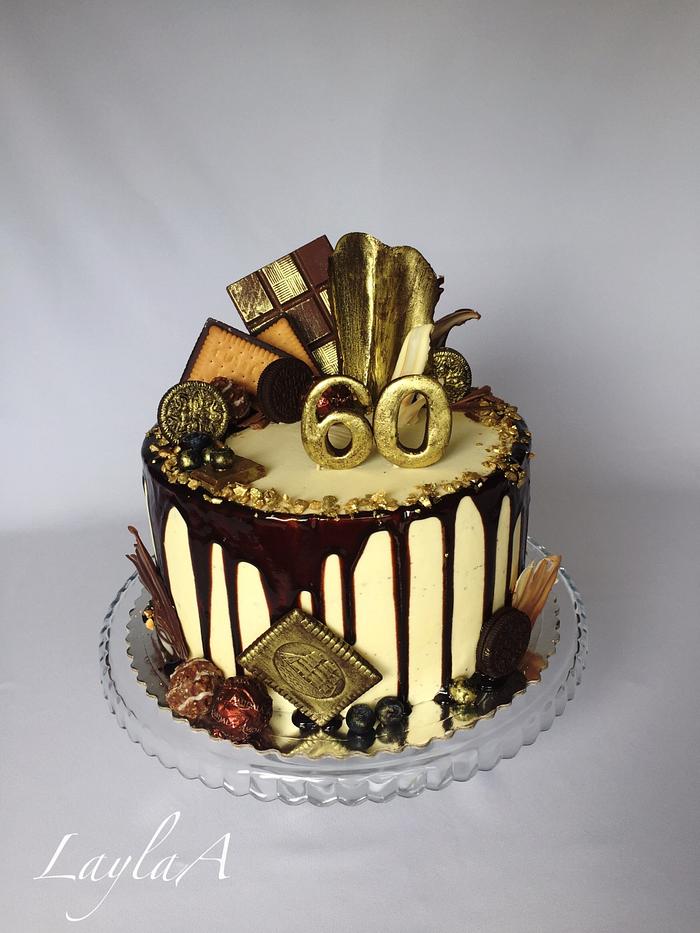 Golden chocolate drip cake 
