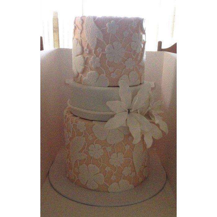 Floral lace engagement cake
