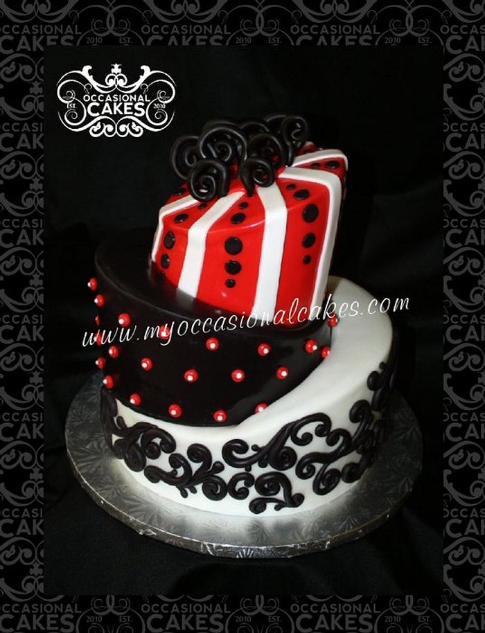 Red-Black-White Topsy Turvy Cake