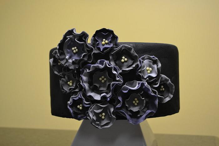 Black and grey fabric flowers 
