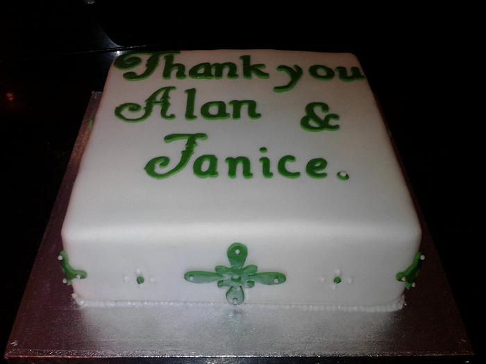 White and Green Retirement Cake