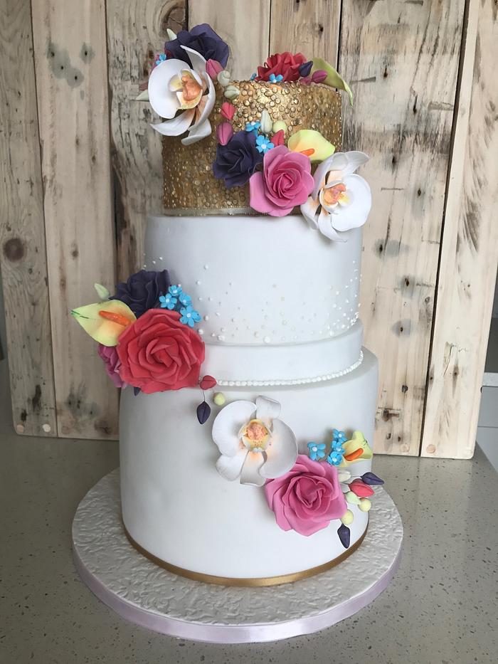 Bright Flowers Wedding Cake
