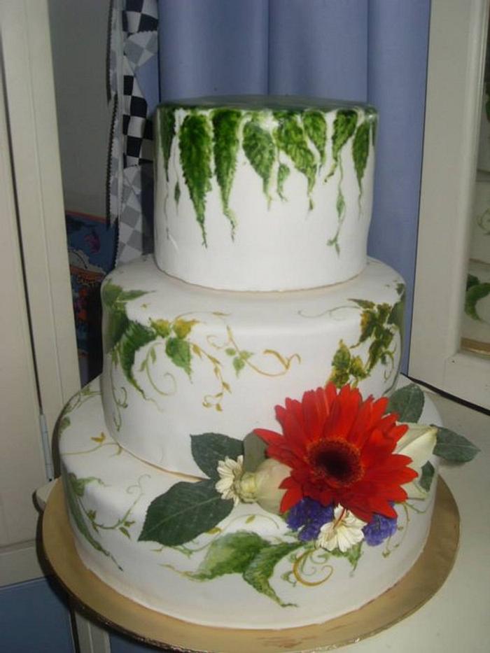 3 tier hand painted with fresh flowers