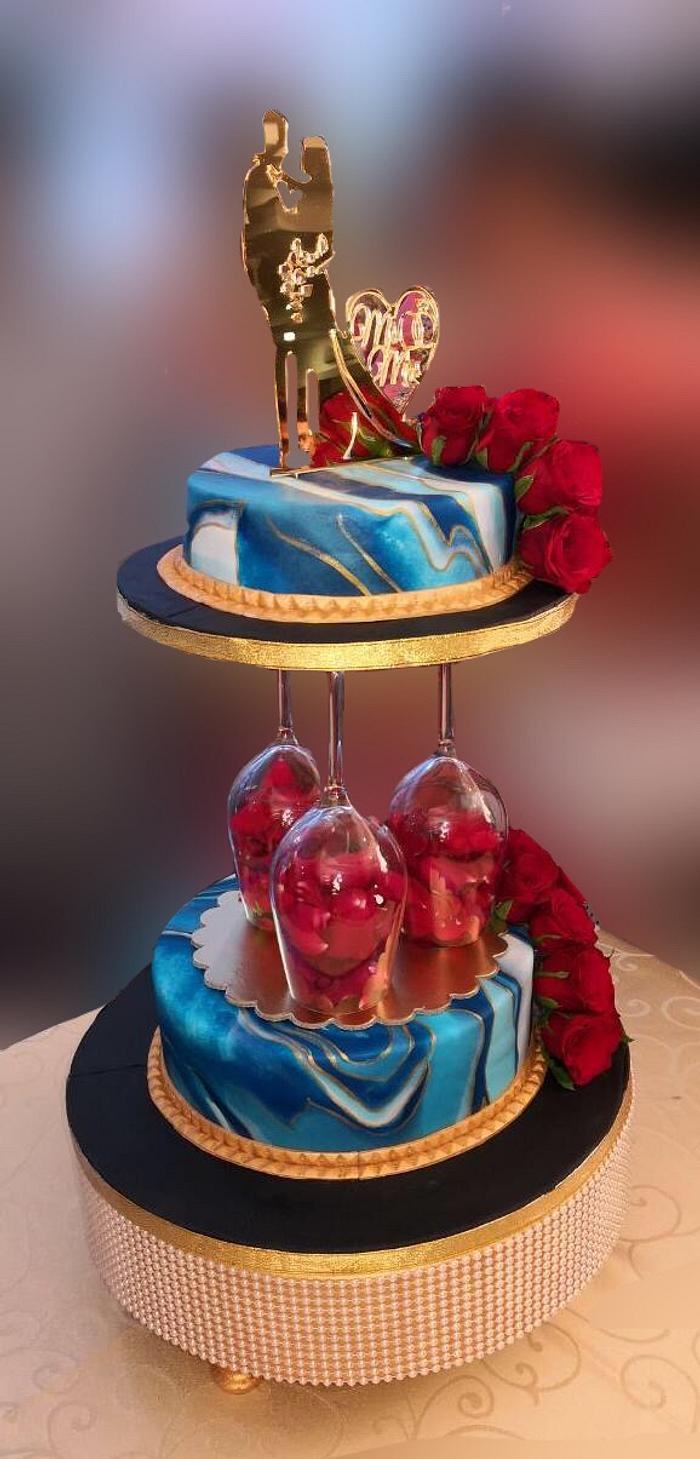 Blue Wedding cake with roses