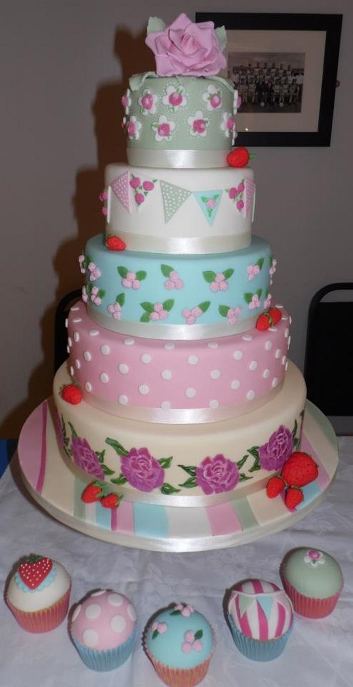 5 Tier Cath Kidston style wedding cake