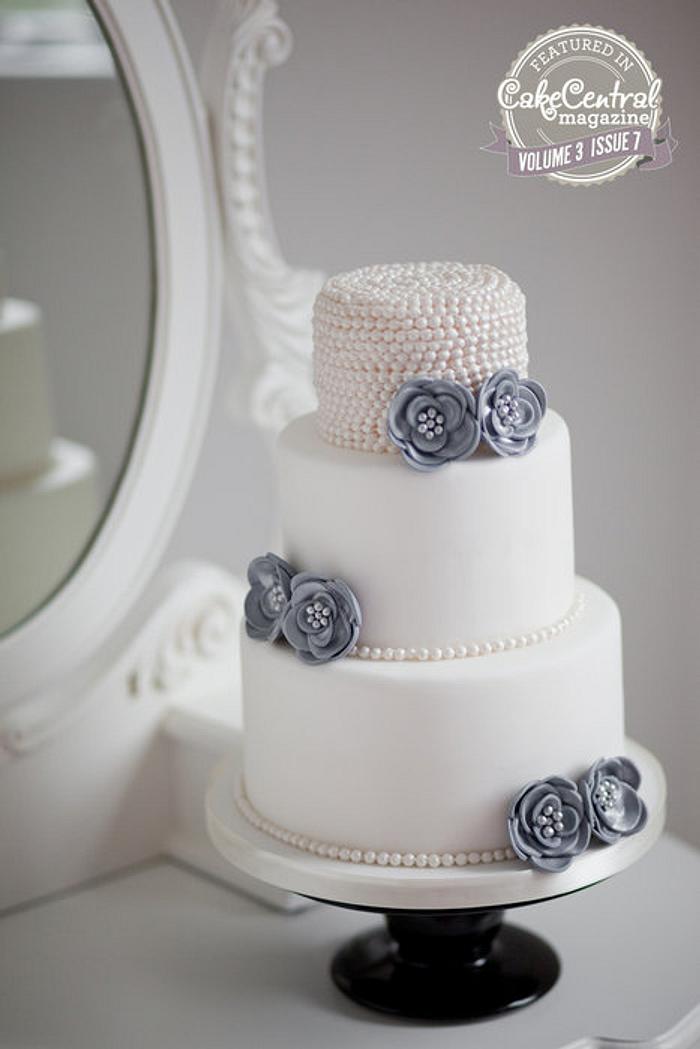 Silver Flowers and Pearls Cake