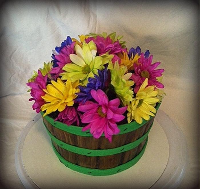 Bushel Basket of Spring Flowers Birthday Cake