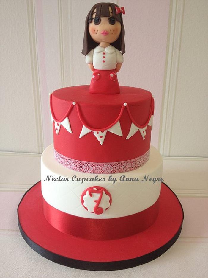 White and red fondant cake