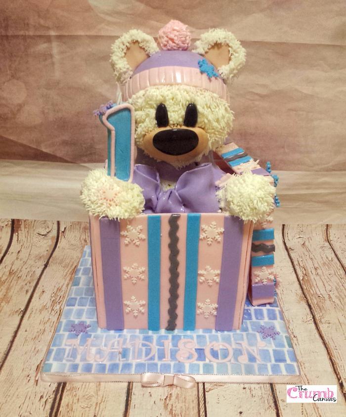 Winter bear in a box cake